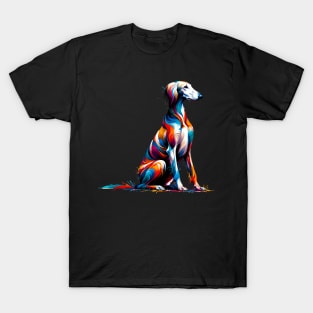 Graceful Sloughi in Vibrant Splash Art Style T-Shirt